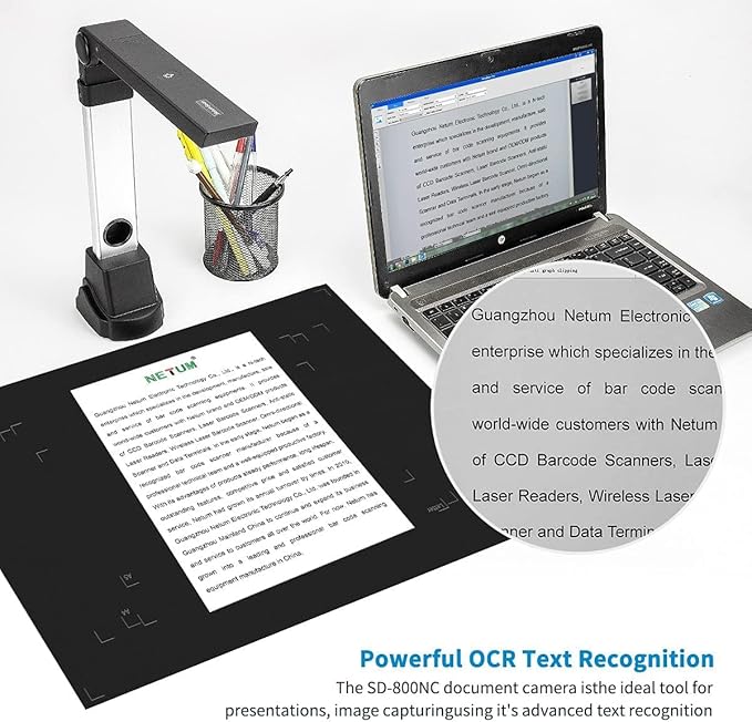 NetumScan Book & Document Camera, Multi-Language OCR and English Article Recognition by AI Technology, Real-time Projection, Video Recording, Foldable & Portable, Capture, Windows/MAC/Linux- NS-800NC