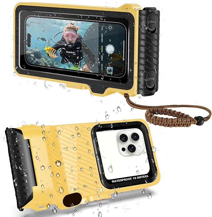 Waterproof Phone Case for Snorkeling & Diving (33ft/10m), IP68 Waterproof Hard Case for Swimming, Universal Underwater Touch Screen Case Compatible with iPhone (Yellow, 4th Generation Phone Case)