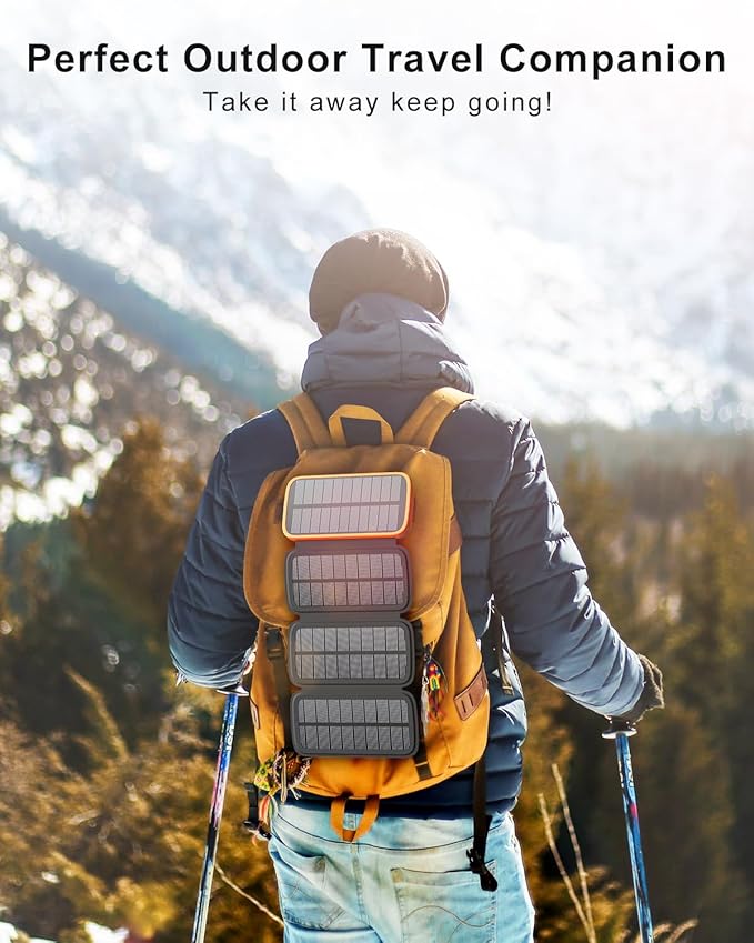 CONXWAN Solar Charger Power Bank – 27000mAh USB C Solar Phone Charger with 3 USB Outputs with 4 Foldable Solar Panels Battery Pack Charger Compatible with Most Smart Phone