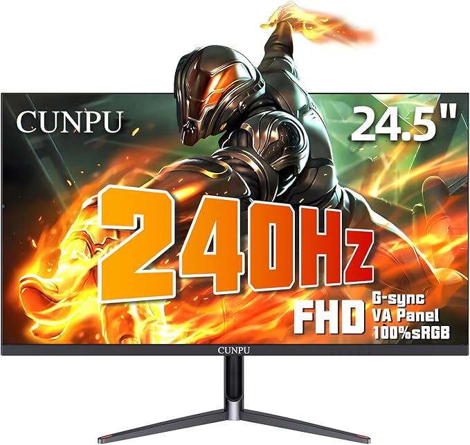 24 Inch 240Hz Gaming Monitor, 1080p FHD, Fast VA Panel, 1ms Adaptive Sync, Ultra Slim Frame, 16.7M Colors, sRGB 100%, HDMI 2.1 & DP 1.4, VESA, Eye Care, for PS5, Xbox, Gaming Computer Monitor