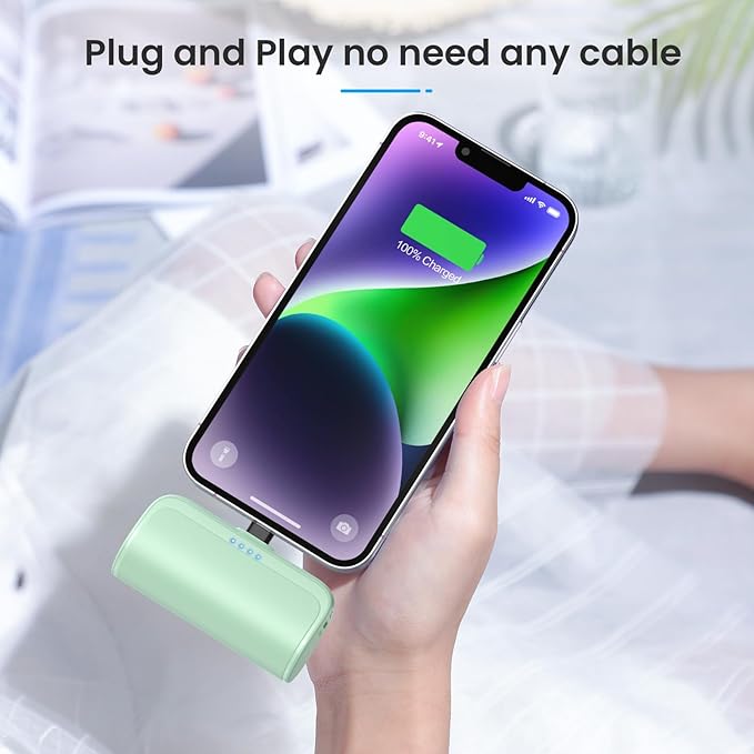 Mini Portable Charger Power Bank for iPhone,5200mAh Portable Phone Charger, Ultra-Compact PD Fast Charging Battery Pack Compatible with iPhone 14/14 Plus/Pro Max/13/12/12 Mini/11/XS/XR/X/8/7/6/6s