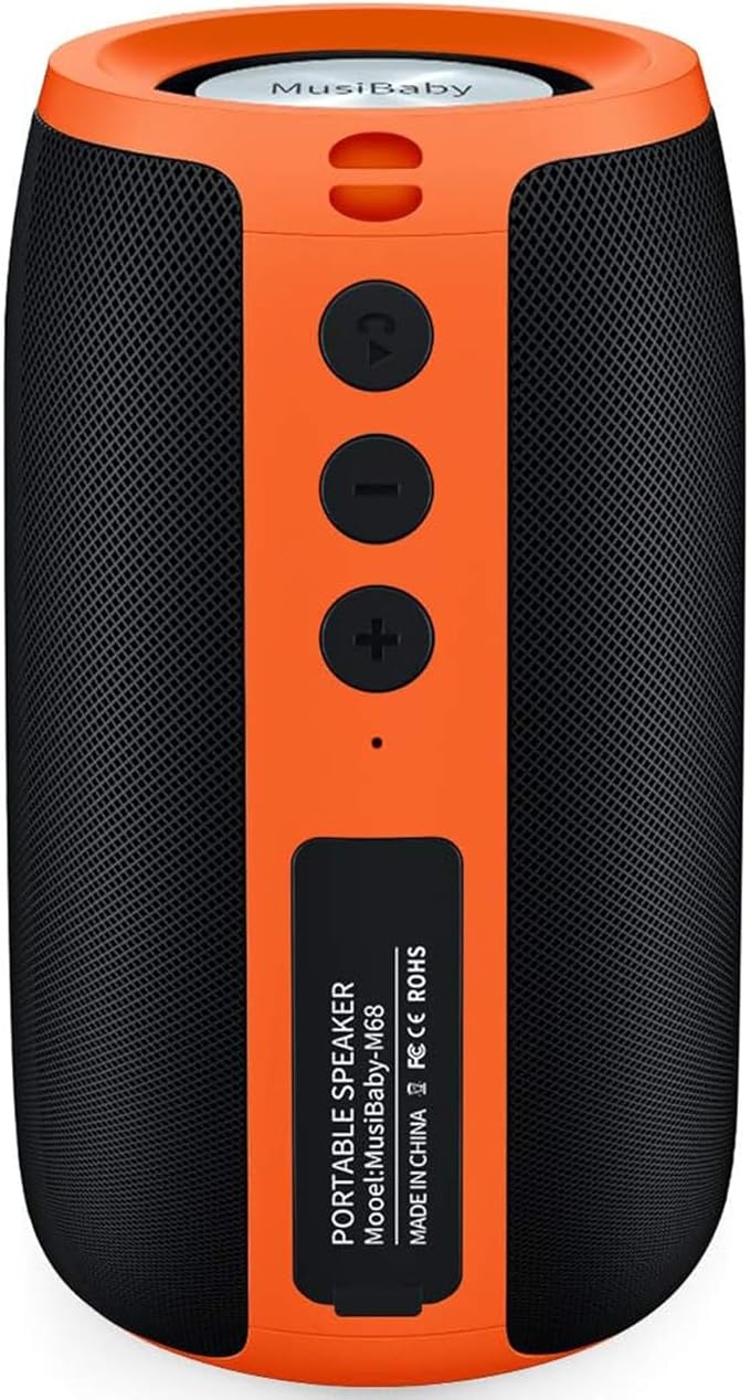 Bluetooth Speaker,MusiBaby Speakers Bluetooth Wireless,Waterproof,Outdoor,Portable Speaker with Stereo Sound,Booming Bass,Dual Pairing,Bluetooth 5.3,24H Play,Speaker for Home,Party,Travel,Gifts-Orange