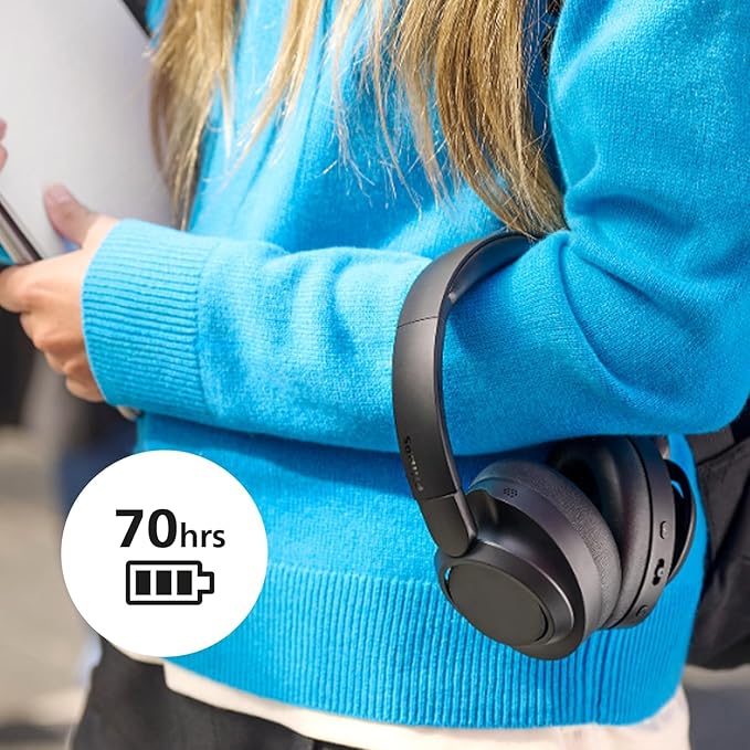 PHILIPS H6509 Wireless Headphones,Over-Ear Bluetooth Headphones with Noise Canceling Pro,Dynamic Bass,70H Battery Life,Fast Charging,Soft Ear Cups,Bluetooth 5.3, Multipoint Connectivity,App Control