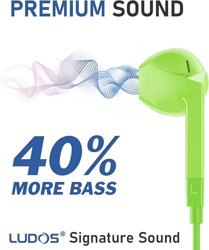 LUDOS FEROX USB C Headphones for iPhone 16 15 Pro Max Plus iPad Pro, 5 Years Warranty, USB-C Earbuds for Samsung Galaxy S24 S23 Ultra S22 S21 S20 A55 A54 A53, USB Type C Earphones - Green
