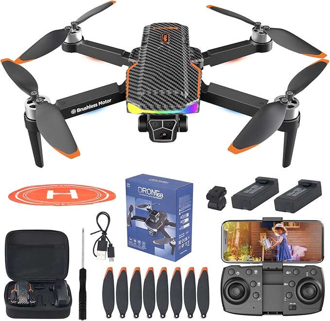 Drone with Camera for Adult Beginners and Kids,Foldable FPV,Brushless Motor,One Key Take Off/Land, Optical Flow Positioning, 360° Flip, Waypoint Fly,2Battery,Gift for adults,kids,beginners