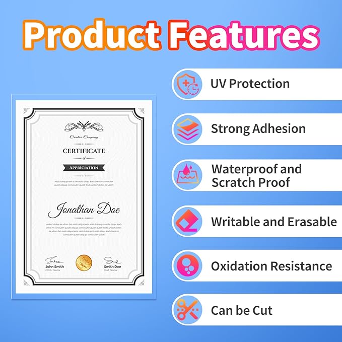 Uinkit 100PCS 4Mil Self-Adhesive Laminating Sheets, 8.7 x 12.2 Inches Clear Self Sealing Laminating Sheets, Suitable for 8.5 x 11 Inches Letter Size, No Machine Needed