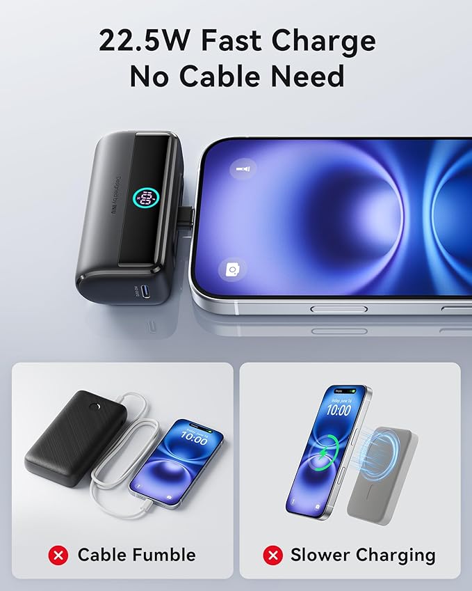 INIU Mini Portable Charger, 5500mAh Power Bank with Build-in USB-C Connector, 22.5W PD Fast Charging USB C in&Out Battery Pack, External Phone Charger for iPhone 17 16 15, Samsung S24 S23, Google etc