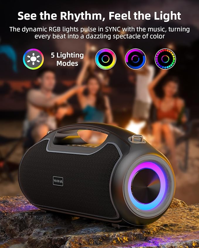 Portable Bluetooth Speakers Wireless, 200W Peak Loud Sound and Deep Bass for Party, IP65 Waterproof Outdoor Speaker w/ 2*Subwoofer/Tweeter/DSP/Bass Boost/Fast Charging/TWS/TF/USB/AUX, 24H Playtime