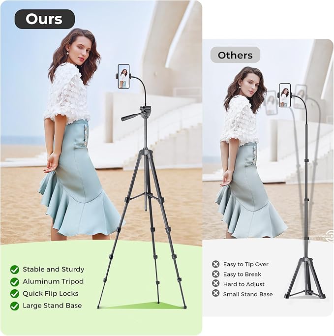 Aureday Phone Tripod, 82" Tripod for iPhone with Flexible Gooseneck, Wireless Remote and Phone Holder, Extendable Cell Phone&Camera Tripod Stand for Selfies/Video Recording/Live Streaming/Vlogging