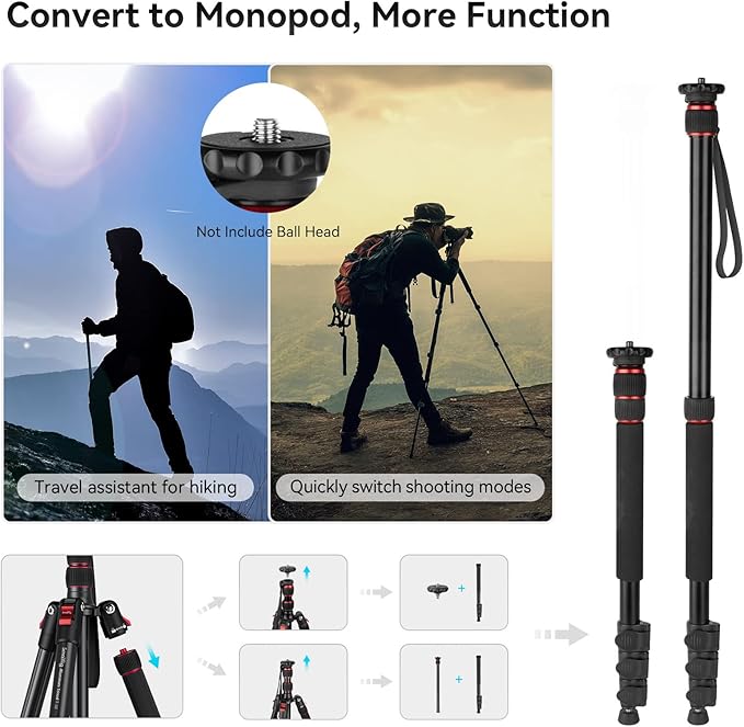 SmallRig T-10 Camera Tripod, 68" Foldable Aluminum Tripod & Monopod, Compatible with 1/4"-20 and 3/8"-16 Video Head, Payload 33lb, Adjustable Height from 19.7" to 67.7" for Camera, Phone - 3983