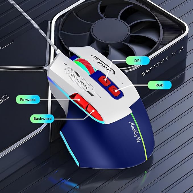 Gaming Mouse, Wired Gaming Mouse with RGB Backlit, 7200DPI Adjustable, PC Gaming Mice with 7 rogrammable Macro Buttonsg, Ergonomic Mouse Gamer for PC, Desktop, Mac，Laptop, Chromebook.