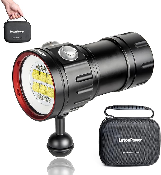B24 Dive Light Underwater Flashlight 9000Lumens Underwater Video Lights 80m Scuba Dive Light Diving Flashlight for Under Water Sports,Underwater Video Shooting and Photography
