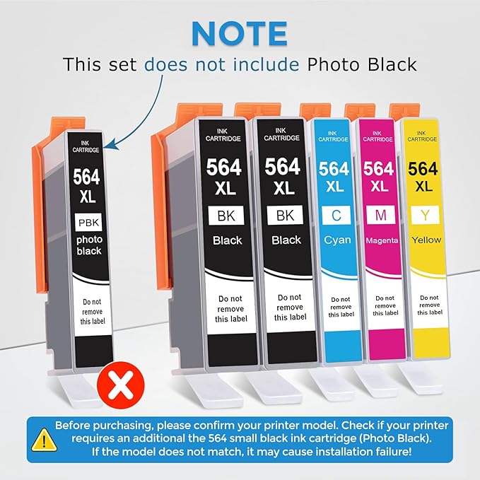564XL Ink Cartridge for HP 564 XL Black Color Combo Compatible for HP564 HP564XL Printer 7520 5520 3520 6510 6520 4620 7510 5510 7525 7515 4622 6525 3521 5525 5515 5512 b210 Cyan Magenta Yellow 5-Pack