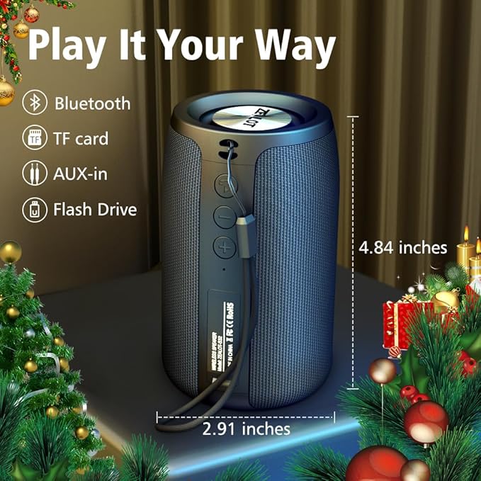 ZEALOT Portable Bluetooth Speakers, Wireless Speaker, S32 Samll Outdoor Speaker, Waterproof IPX5, Stereo Pairing/Bass/USB/MIC/TF Card/AUX for Home Outdoor Travel, Gift for Men, Kids -Black