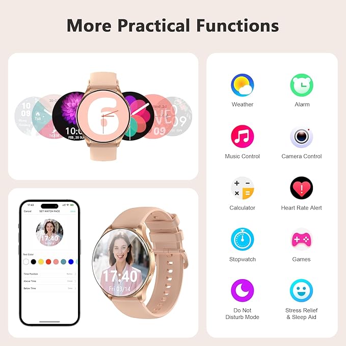 Blackview Smart Watch for Women(Make/Answer Calls), 1.43''AMOLED Touchscreen Fitness Tracker with 100+ Sports Modes, Heart Rate/SpO2/Sleep Monitor/2 Straps, Smartwatch for iPhone & Android