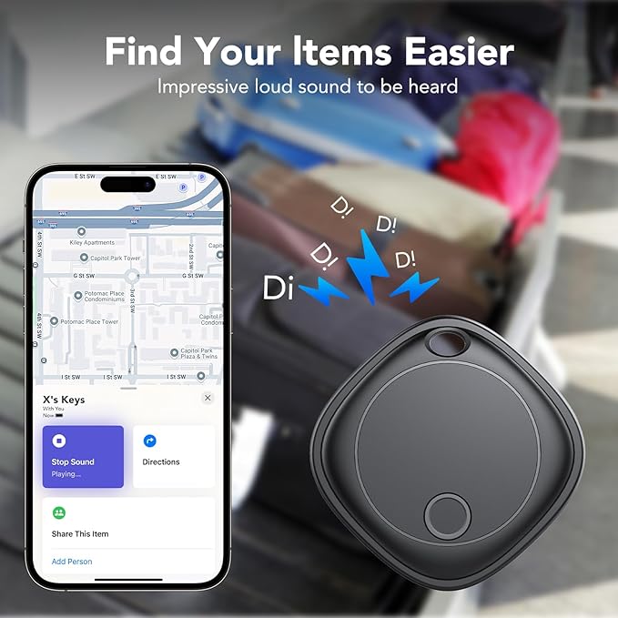 Air Tracker Tags-4 Pack, Bluetooth Tracker Works with Apple Find My APP (iOS Only), Bluetooth Air Tracker Tags Finder and Item Locator for Keys, Bags, Luggage, Pets, Wallet, Replaceable Battery