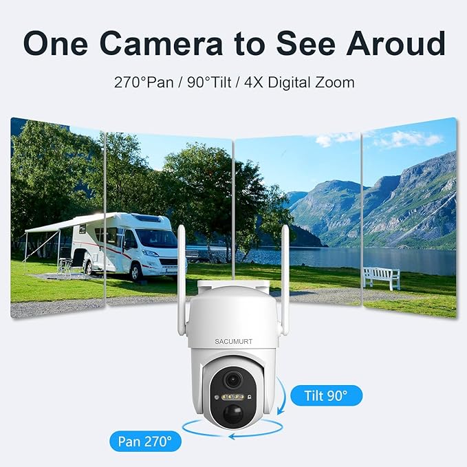 4G LTE Cellular Security Cameras Wireless Outdoor, No WiFi Security Cameras, Solar Camera Outdoor Wireless, 2K HD Celllular Trail Camera with PTZ, Human Detection, 2-Way Talk, IP66 Waterproof, 2 Pack
