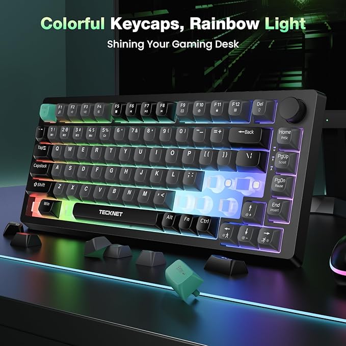 TECKNET Gaming Keyboard, 75% Wired Keyboard, RGB Backlit, 82-Keys with Volume Knob Control, 26 Keys Anti-ghosting, Whisper Quiet Gaming Switch Travel Friendly for Windows Laptop PC Mac-Grey