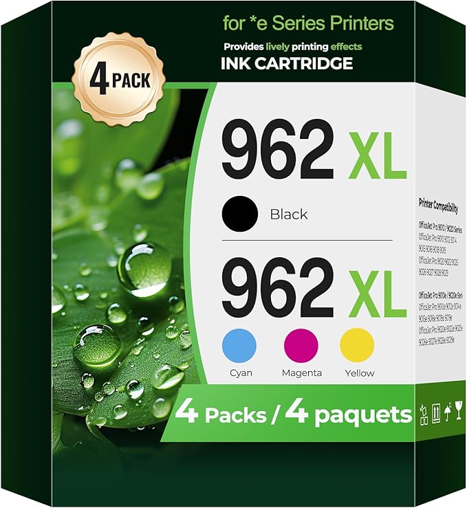 962 XL Ink Cartridges Combo Pack OfficeJet Pro 9015e 9018e 9025e 9010 9020 e Compatible for HP 962XL Ink Cartridges HP962XL/962 HP962XL Printer Ink for OfficeJet Pro 9010 9015 9018 9012 9025 9022 e
