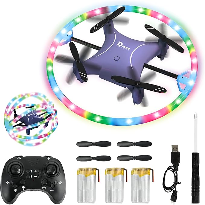 Mini Drone for Kids, Small Beginners Small RC Drone Quadcopter Drones, 2.4G Remote Control Toy with LED Lights, One Key Take Off/Landing, 360° Spinning, 90 Degree Circle Flight Gifts for Boy Girl