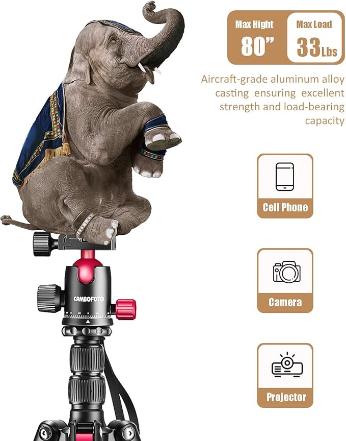 80"-Professional-DSLR-Camera-Tripod, SLR Ball Head Aluminum Photography Tri pod & Monopod with Carry Bag Compatible with Canon/Nikon/Binoculars/Telescope (Weight 3.6 Lbs, 33Lbs Load)