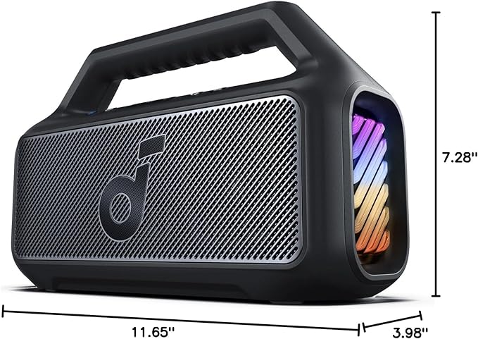 soundcore Boom 2 By Anker, Outdoor Speaker, 80W, Subwoofer, BassUp 2.0, 24H Playtime, IPX7 Waterproof, Floatable, RGB Lights, USB-C, Custom EQ, Bluetooth 5.3, Portable for Camping, Beach, and Backyard