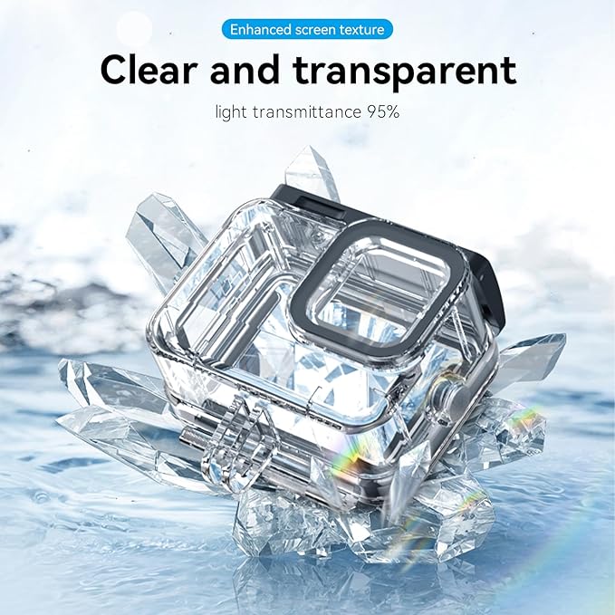 TELESIN Waterproof Case for GoPro Hero 13/12/11/10/9 Black, 60M/196FT with Quick Release Buckle Mount, Black, Acrylic, Camera Case, Waterproof