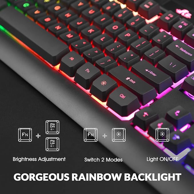 Rii Wired Gaming Keyboard and Mouse Combo,Mechanical Feel Full Size LED Keyboard,RGB 2400 DPI Mice, for Gaming or Working/Office(RK900 Pro)