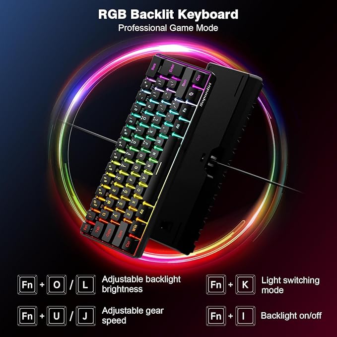 Snpurdiri 60% Wired Gaming Keyboard, RGB Backlit Ultra-Compact Mini Keyboard, Waterproof Small Compact 61 Keys for PC/Mac Gamer, Typist, Travel, Easy to Carry on Business Trip(Black)