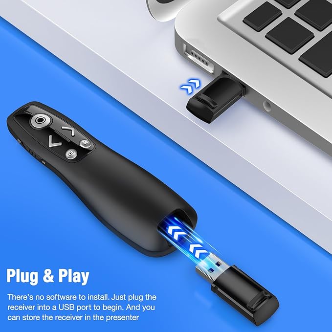 Presentation Clicker Wireless Presenter Remote for PowerPoint, RF 2.4GHz USB Powerpoint Clicker with Hyperlink & Volume Control PowerPoint Slide Advancer for Mac, Computer, Laptop