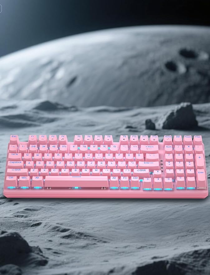 Mechanical Gaming Keyboard and Mouse, LED Backlit 98-Key Floating Keycap & 4 DPI RGB Gaming Mouse with Mouse Pad, Full Anti-Ghost Light Up Wired Computer Keyboards for MAC PC Gamer Accessories, Pink