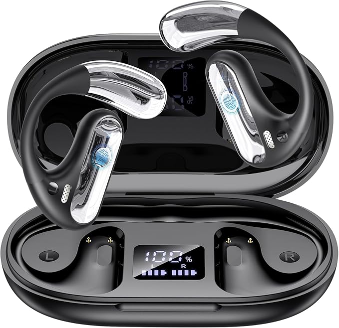 Open Ear Earbuds, Wireless Ear Buds,Earhook Earbuds with 40H Playtime,IPX7 Waterproof Sports Bluetooth Earphones,Bluetooth 5.3 Ultra Comfort Open Ear Headphones Wireless,Clear Calls