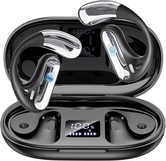 Open Ear Earbuds, Wireless Ear Buds,Earhook Earbuds with 40H Playtime,IPX7 Waterproof Sports Bluetooth Earphones,Bluetooth 5.3 Ultra Comfort Open Ear Headphones Wireless,Clear Calls
