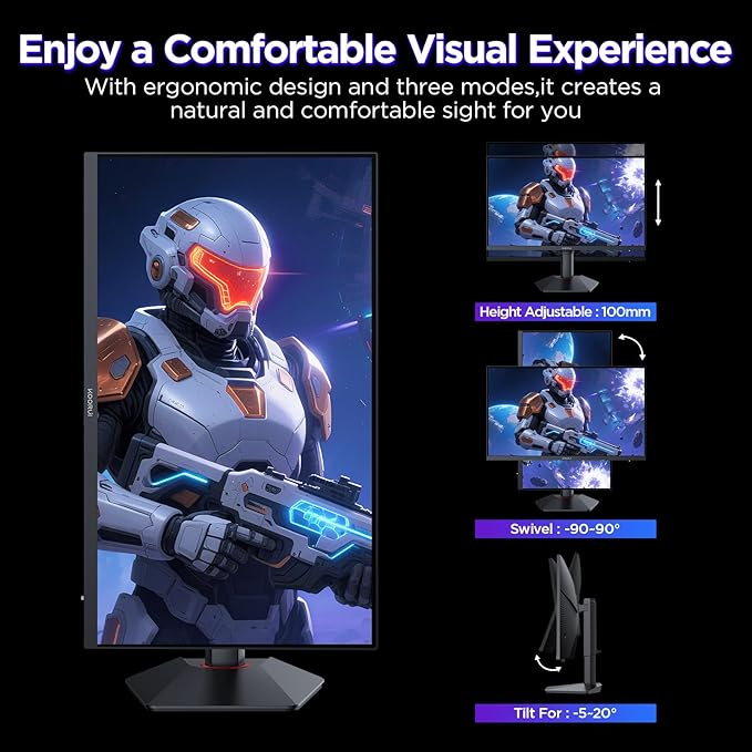 KOORUI 27 Inch Gaming Monitor, 3840 * 2160p Monitor, Dual Mode(UHD 160Hz / FHD 320Hz), IPS Panel, 95% DCI-P3, HDR400, Eye-Care, Height/Pivot/Tilt Adjustability, VESA Mountable，HDMI/DP, G2741L