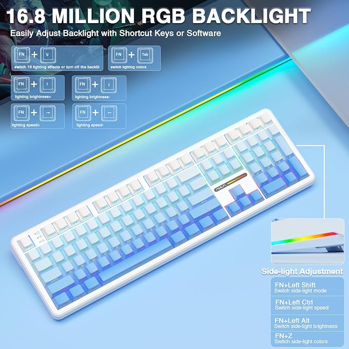 AULA F108 Wireless Mechanical Keyboard, BT5.0/USB-C/2.4GHz Hot Swappable Custom Gaming Keyboards, PBT Keycaps, Pre-lubed Switches, RGB Backlit Full Size Creamy Keyboard with Number Pad, 108 Keys