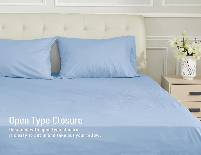 Sunflower Queen Pillowcases Set of 2, 100% Cotton Queen Size Pillow Cases 2, 20×30 inches Placid Blue, Soft and Breathable