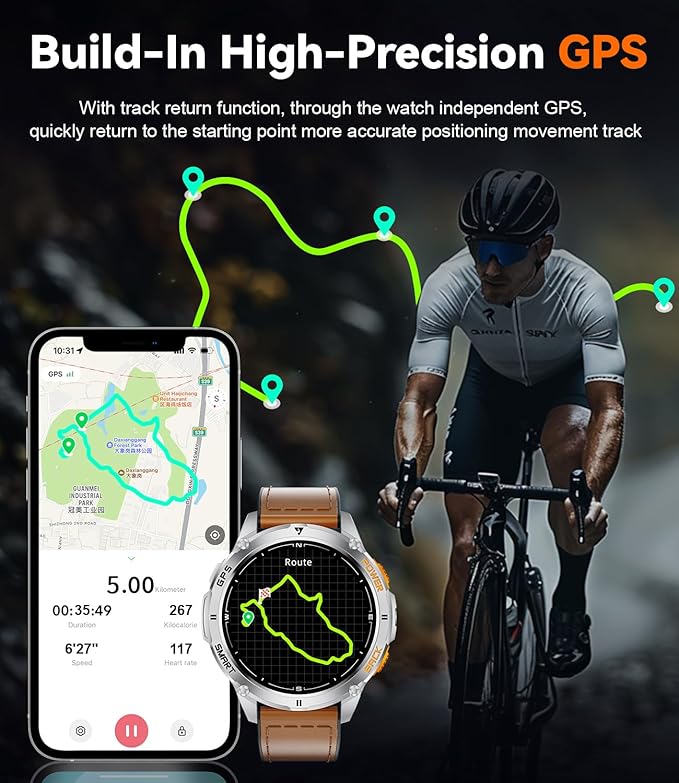 LIGE GPS Smart Watch for Men, 1.43" AMOLED/LED Flashlight/Compass Smartwatch, IP68 Waterproof/Swim Mode/Pedometer/100+ Sports Mode Fitness Tracker, Military Smart Watches for Android iOS Compatible
