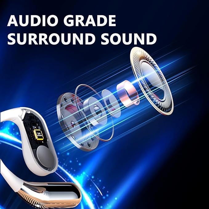 Open Ear Earbud Wireless Bluetooth 5.4 Earbuds,Intelligent Touch Screen Headphones,50H Playtime,Ergonomic Ear Hook,Built-in Mic,LED Display Charging Case,for Sport Running Fitness (Grey)