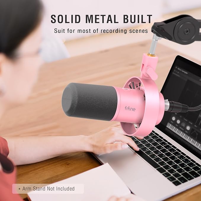 FIFINE XLR/USB Dynamic Microphone, Studio XLR Vocal Podcast Microphone for Recording, USB Streaming Mic with Mute Button, Gain Knob, Headphones Monitoring for Voice-Over, Video-Amplitank K688 Pink