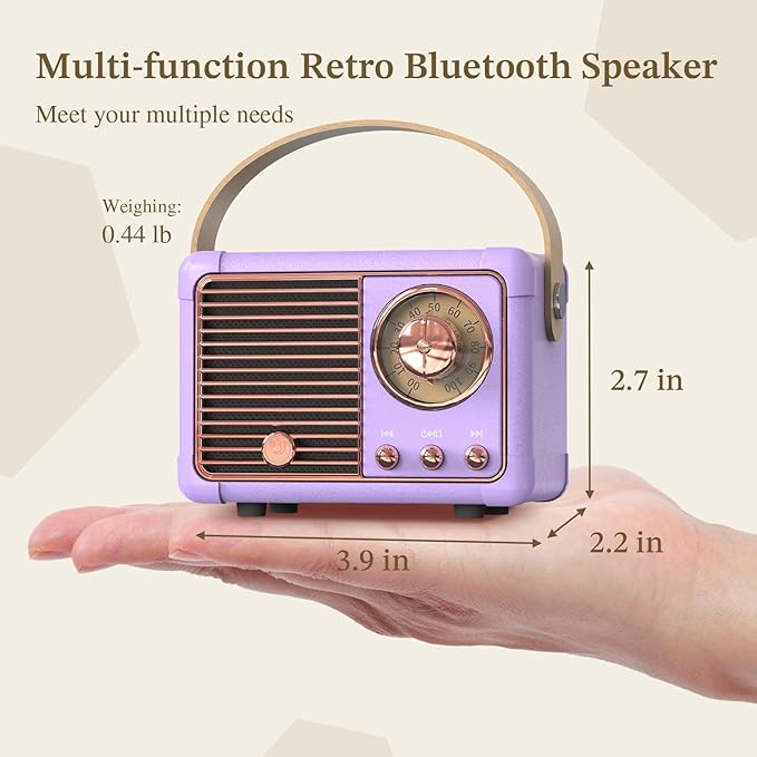 PRUNUS J-999 Retro Bluetooth Speaker,Vintage Decor,Mini Wireless Bluetooth Speaker,Cute Old Fashion Style Support USB/TF Card/AUX for Kitchen Desk Bedroom Office Party Outdoor（Exclusive Purple）