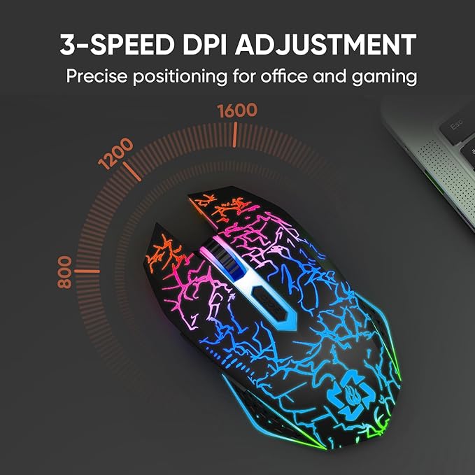 Bluetooth Wireless Gaming Mouse, 2.4G Cordless RGB Rechargeable PC Game Mouse, Black