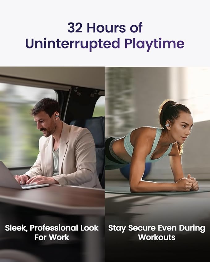 StarClip Open-Ear Wireless Bluetooth Headphones, Clip-On Earbuds with Soft Silicone Pads, 4D Panoramic Sound, Enhanced Comfort & Secure Fit, IP54 Water-Resistant Ear Grips for Workout, Black