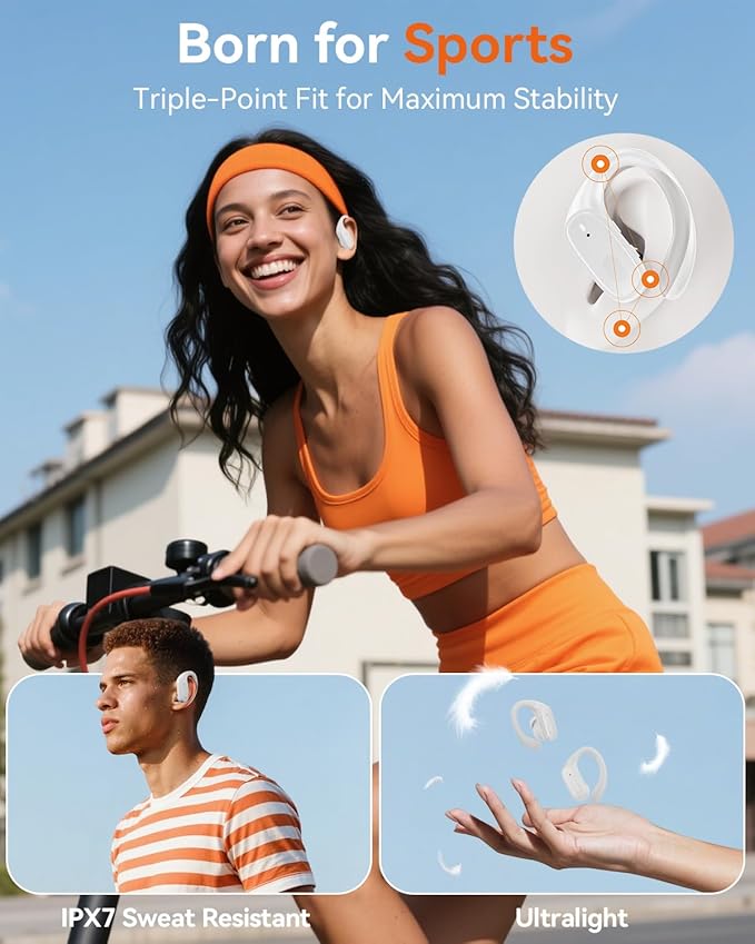 Wireless Earbuds, Sports Bluetooth 5.4 Headphones, Ear Buds with ENC Noise Canceling Mic, 50Hr Playtime Earphones, Palm-Sized, LED Power Display, IPX7 Waterproof Headset for Workout Running, White