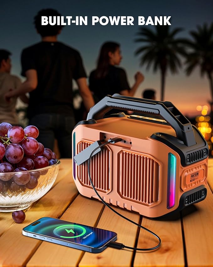 Speakers Bluetooth Wireless: 80W(Peak) Loud Speaker with Bass, 20H Playtime, IPX6 Waterproof, Large Jobsite Speakers for Work, Outdoor, Workshop, Garage, Portable Speaker with TWS (Orange)