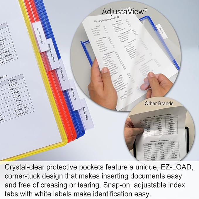 Ultimate Office AdjustaView 20-Pocket Desk Reference Organizer with Easy-Load Pockets and Compact Weighted Base for Stability (Colored Pockets)