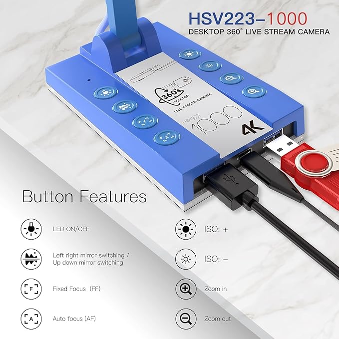 TreasLin Document Camera,10MP USB Document Camera for Teachers, Overhead Camera Remote Learning, Classroom Presentations, Art Classes Online Teaching with Multi Angle Rotation Adjustment LED Light