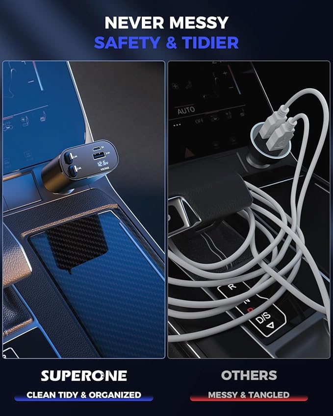 SUPERONE 4-in-1 Car Charger with Retractable Apple Cords, USB C Charger Car Adapter Compatible with iPhone 17/16/15/14/13/12/11 Pro Max Samsung Android Phones