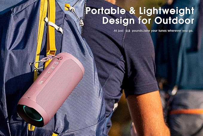 EDUPLINK Bluetooth Speaker IPX7 Waterproof Wireless Speaker with Bass 20H Playtime TWS Stereo Pairing Portable Outdoor Speakers for Beach Camping Travel Gifts for Women Girls Girlfriend Teens Pink