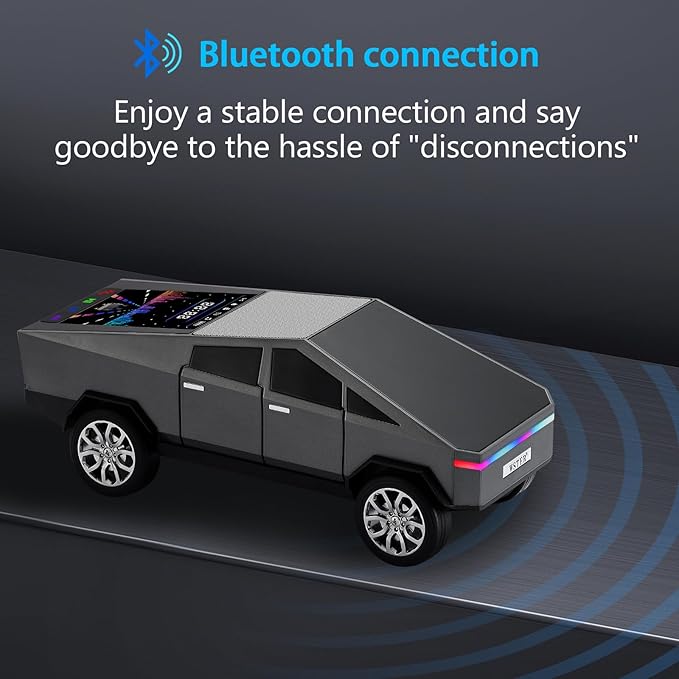 WS-580 Bluetooth Pickup Truck Replica Portable Speaker,with Display Screen,HD Sound, TWS Pairing, FM Radio,Built-in Microphone Hands-Free Calling, LED Party Light, Surprise Gift for Car Lovers(Gray)