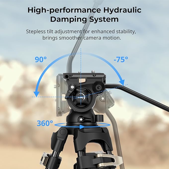 SmallRig AD-01S Video Tripod, 74" Heavy Duty Tripod with Pan and Tilt Fluid Head, Dual-Mode Quick Release Plate, Load up to 13.2lb / 6kg for DSLR, Camcorder, Cameras